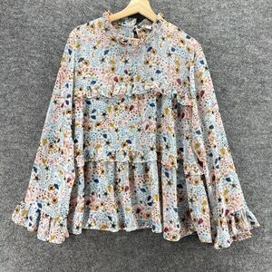 Sundance Blouse Women L Large White Floral Long Sleeve High Neck Hook&Eye Lined